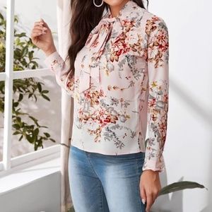 Tie front floral print top